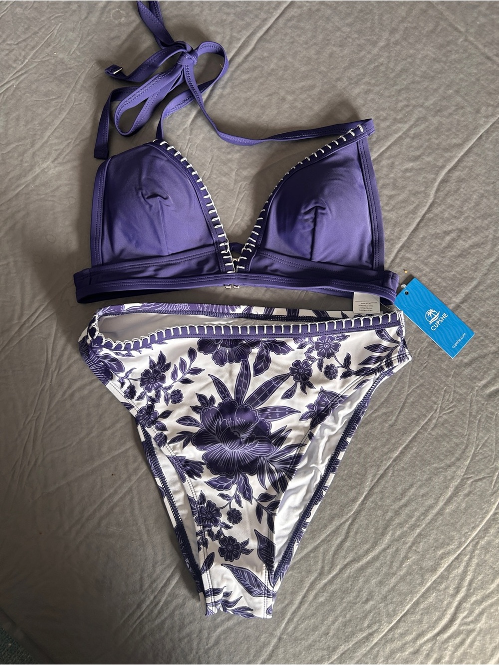 Cupshe Navy Floral Two-Piece Bikini Set